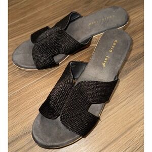 david tate Vibe Wedge Slide Sandal Womens Shoes Black With Brown Wedge Heel EUC